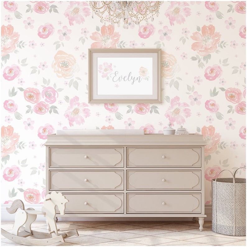 Removable Wallpaper Floral Wallpaper Watercolor Floral Etsy