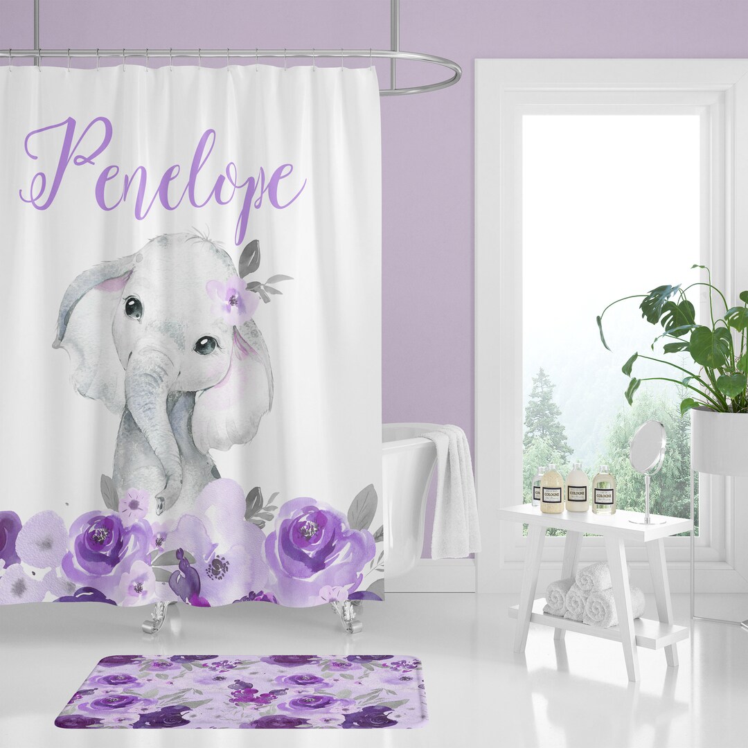 Elephant Shower Curtain, Elephant Bathroom Decor, Girl Shower Curtain