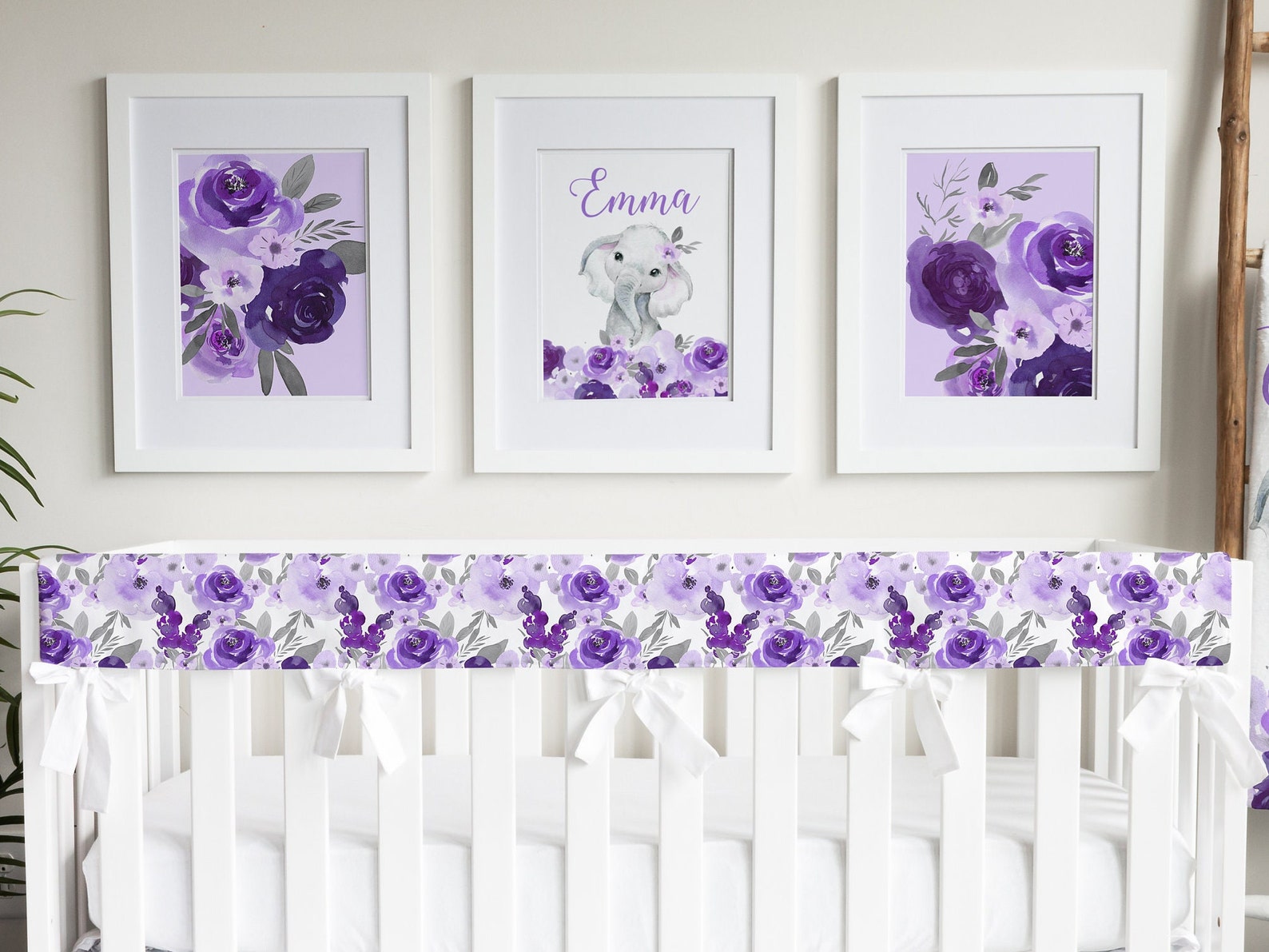 Purple Floral Girl Crib Bedding Set Elephant Lilac Baby Etsy