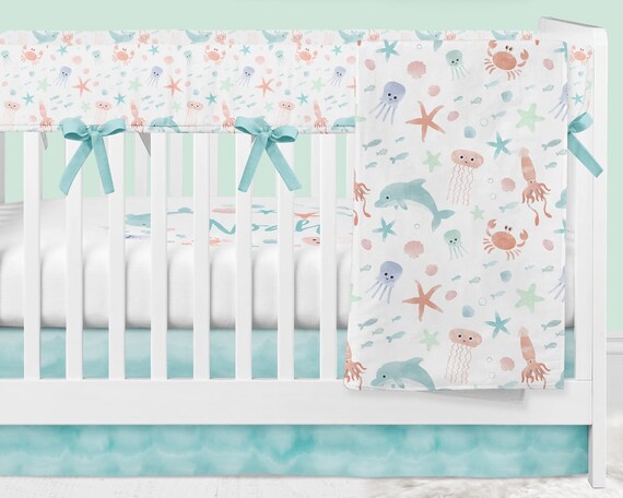 Ocean Crib Bedding Baby Boy Neutral Baby Bedding Underwater Etsy