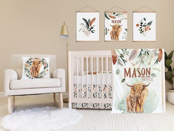 Highland Cow Crib Bedding Set for Your Western Baby Boy Nursery Decor Crib Sheet Baby Blanket and Crib Skirt Baby Shower Gift Etsy