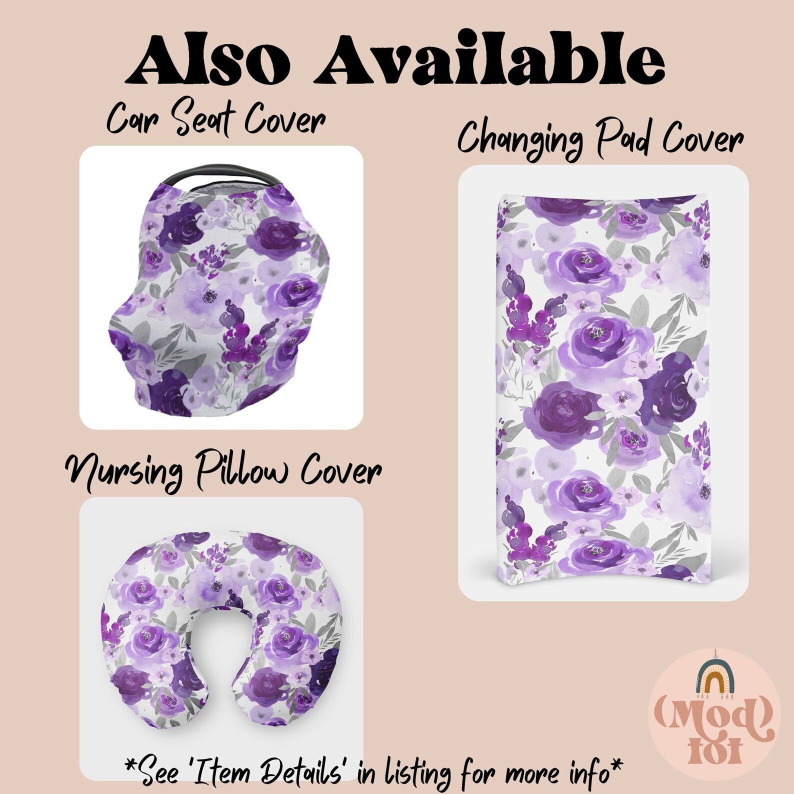 Purple Floral Girl Crib Bedding Set Elephant Lilac Baby Etsy