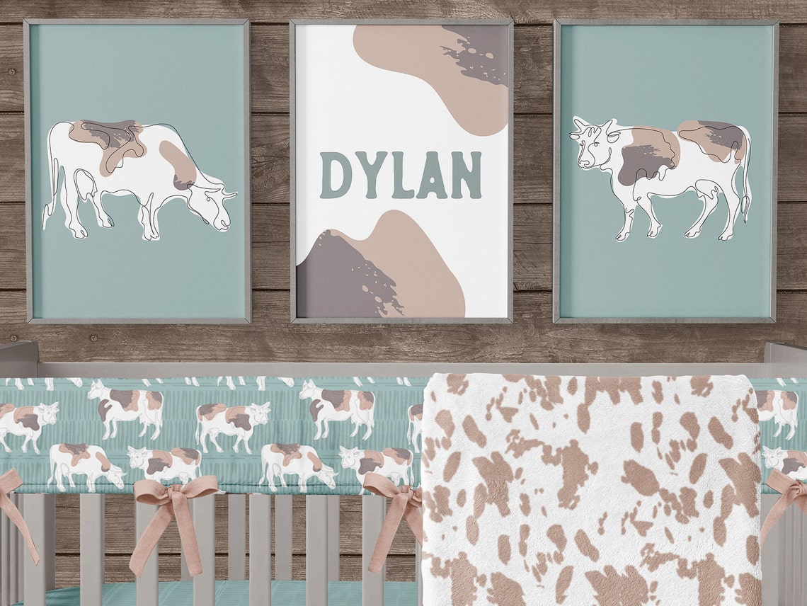 Cow Crib Bedding Set Boy Nursery Farmhouse Baby Bedding Etsy
