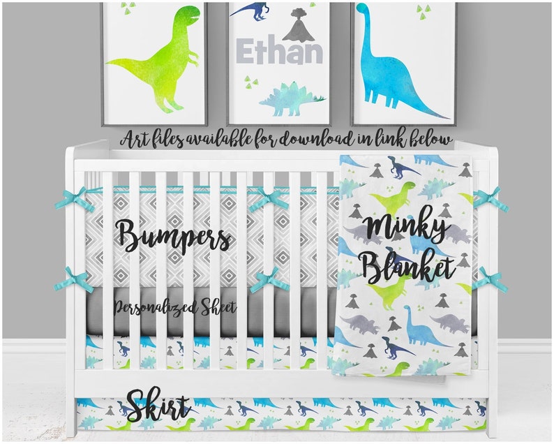 Baby Boy Crib Bedding Dinosaur Nursery Blue Baby Bedding Etsy