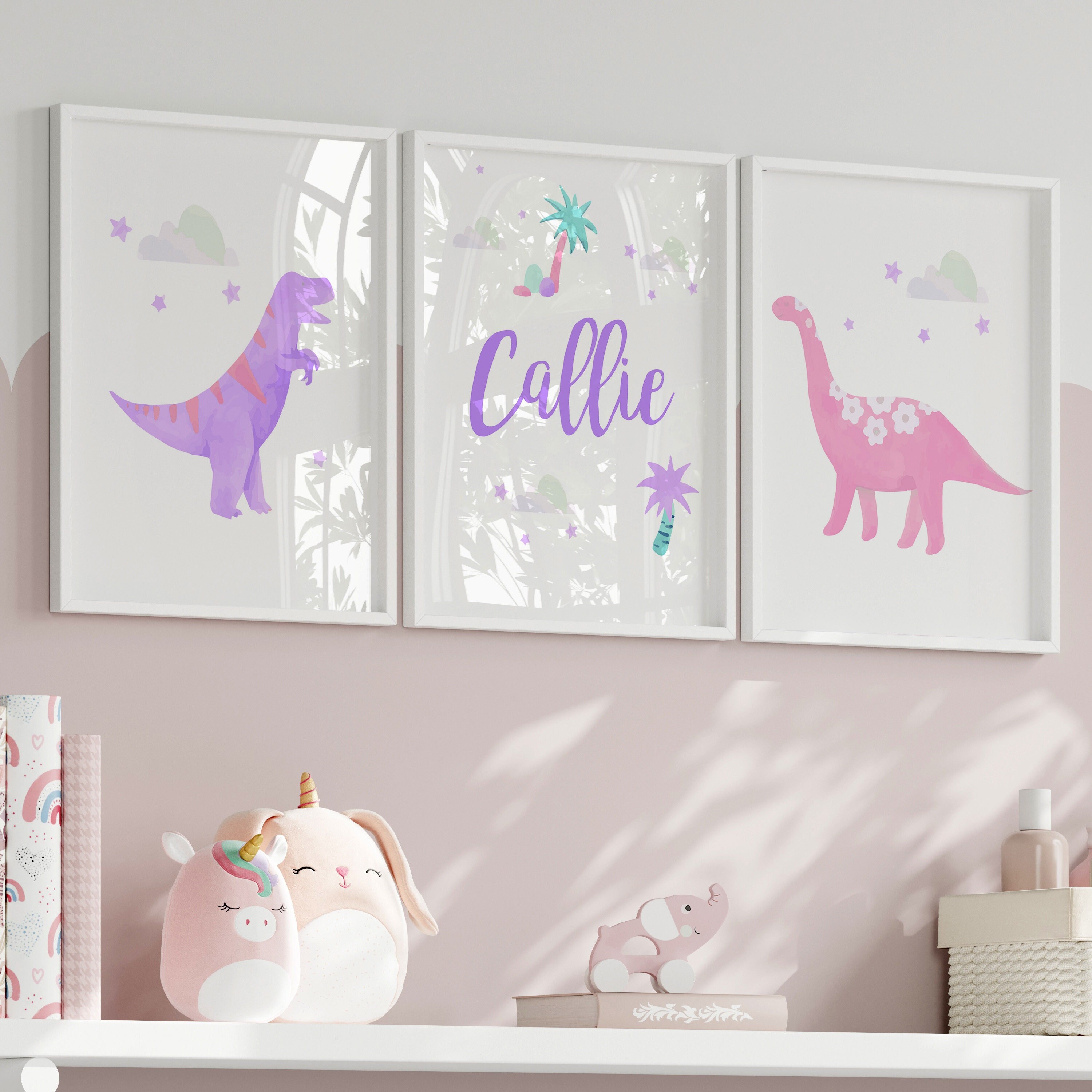 Pink Dinosaur Nursery Wall Art Girl Room Decor Dinosaur Room Decor Pink Purple Mint Girl Crib Bedding Girl Dino Toddler Art Etsy