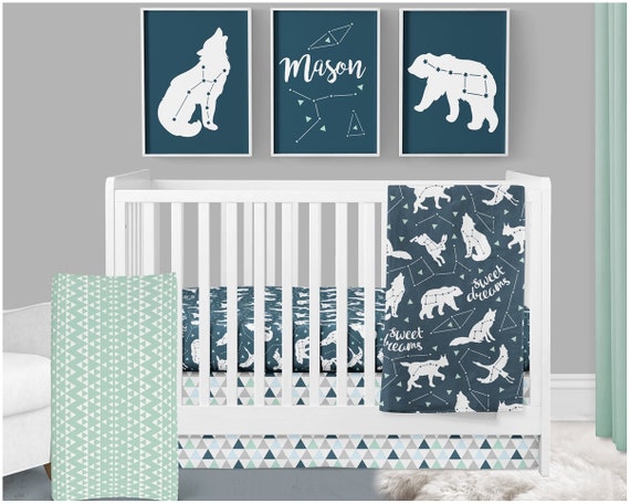 Baby Boy Crib Bedding Woodland Nursery Constellations Bear Etsy