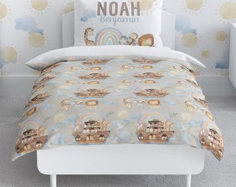 Noah's Ark Toddler Bedding Set: Safari Animals Comforter, Duvet, Pillowcase