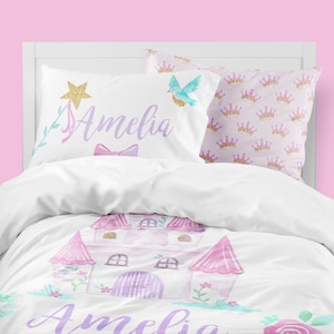 Princess Girls Room, Fairy Tale, Toddler Bedding Set, Twin Comforter, Castle, Queen Duvet Cover, Personalized, Pillowcase, Ever After