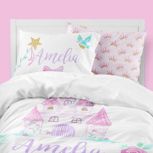 Princess Girls Room, Fairy Tale, Toddler Bedding Set, Twin Comforter, Castle, Queen Duvet Cover, Personalized, Pillowcase, Ever After