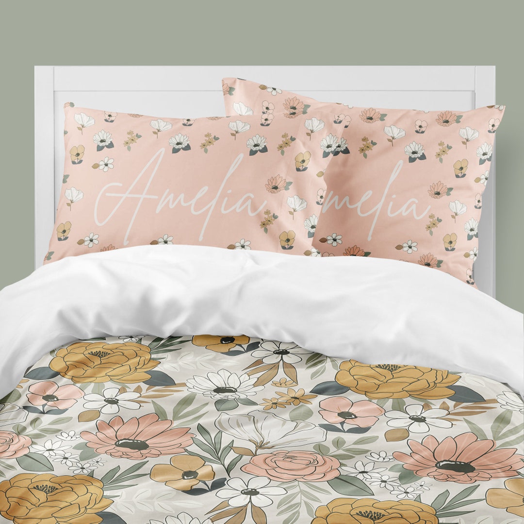 Vintage Floral Bedding Set, Comforter, Duvet Cover, Girls Room Decor