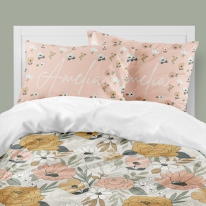 Vintage Floral Bedding Set, Comforter, Duvet Cover, Girls Room Decor, Twin, Full, Queen, King, Toddler, Pillowcase Set, Salmon, Peach, Sage