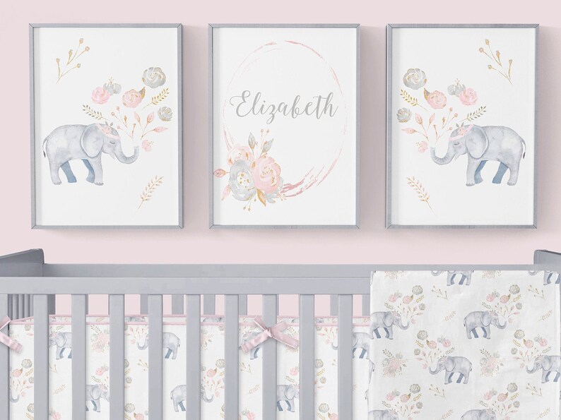 Crib Bedding Baby Girl Elephant Nursery Bedding Floral Etsy