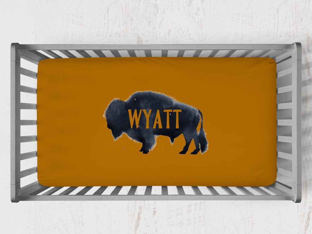 Rust Crib Sheet, Boy, Personalized, Toddler Bedding, Buffalo, Bison