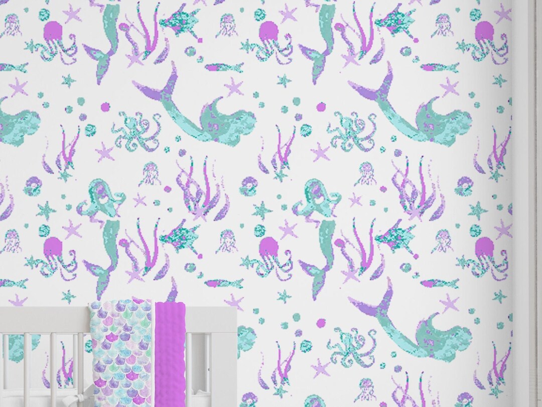 Jewel Mermaids Wallpaper, Nursery Wallpaper, Removable Wallpaper, Peel