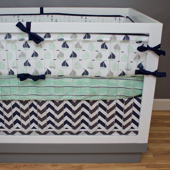 Boy Crib Bedding Nursery Set Nautical Navy And