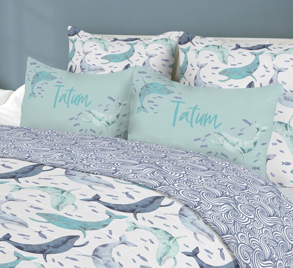 Oh Whale Bedding Set, Nautical Bedroom, Ocean Boys Bedding, Whale