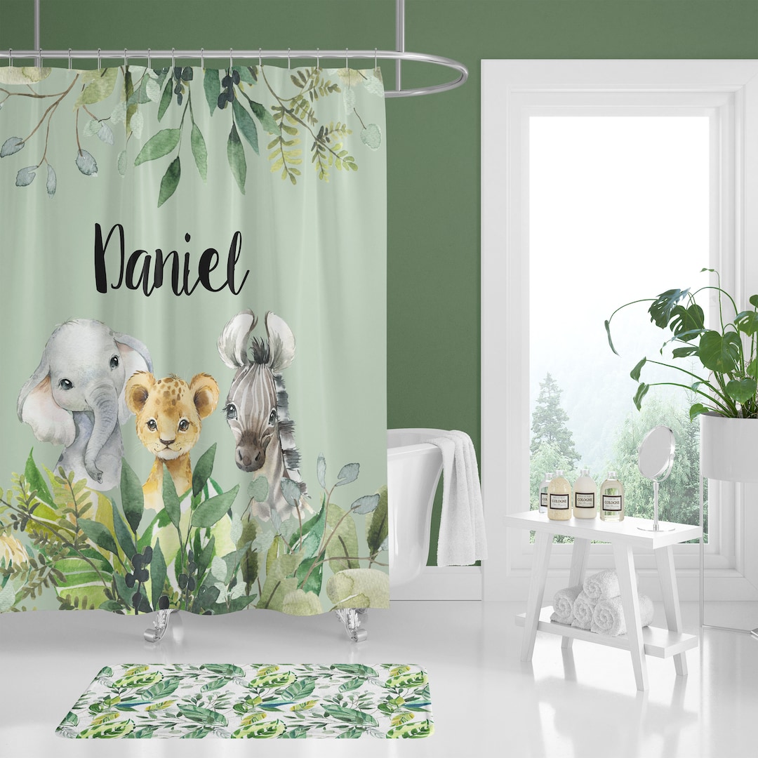 Jungle Bathroom Decor Boy Shower Curtain Jungle Bathroom Etsy