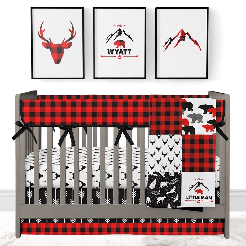 Crib Bedding Sets for Boys Deer Crib Bedding Red Black Crib Etsy