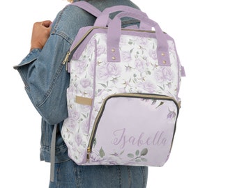 Personalized Baby Girl Diaper Bag, Backpack, Lavender, Purple Floral Nursery Decor, Baby Girl Shower Gift, Lavender Diaper Bag, Floral