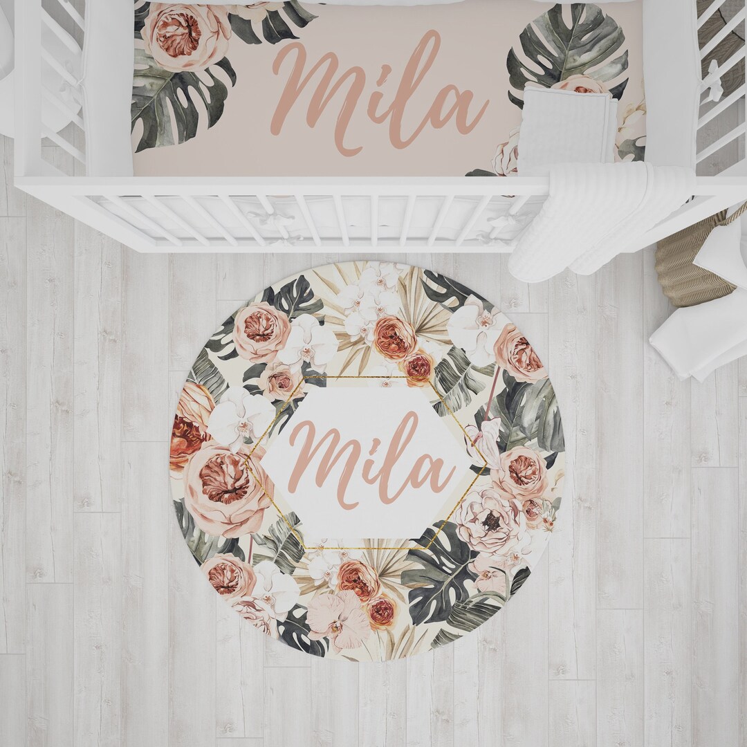 Floral Nursery Rug Boho Baby Girl Nursery Tropical Nursery Etsy