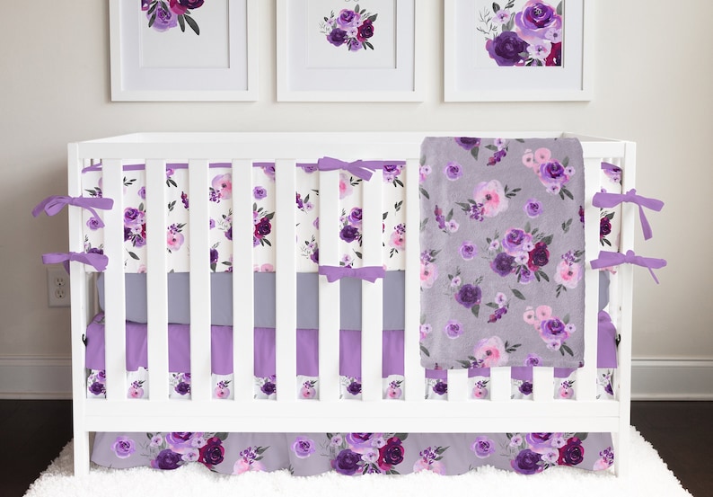 Purple Floral Baby Girl Crib Bedding Nursery Set Mauve Etsy