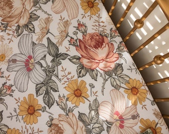 Juego de ropa de cama infantil vintage con estampado floral: manta de minky, sábana para cuna, funda para cambiador.