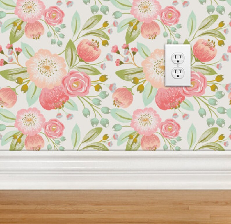 Removable Wallpaper Vintage Floral Peel and Stick Woven Etsy