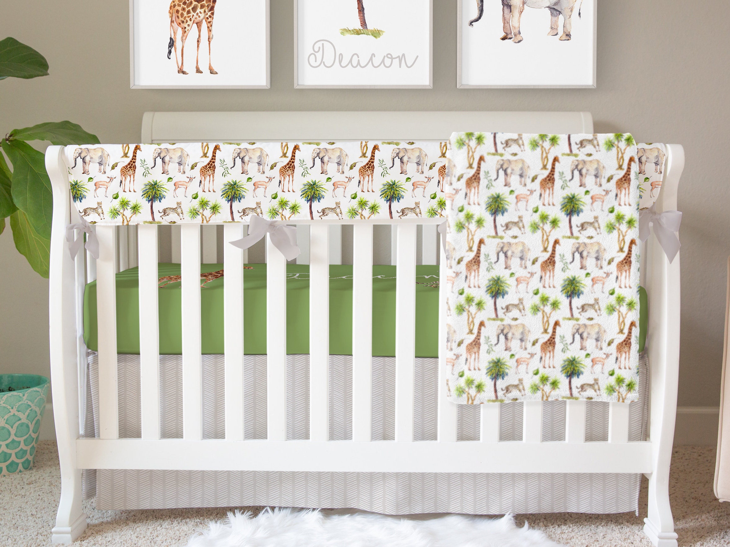 Safari Crib Bedding Set Baby Boy Nursery Neutral Baby Etsy