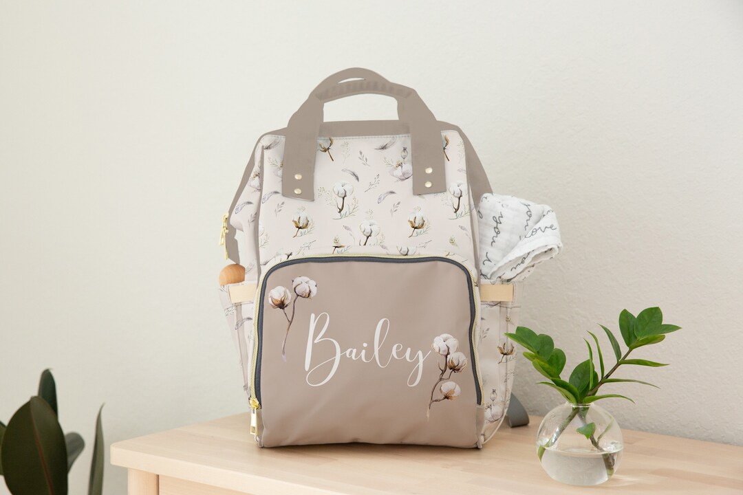 Personalized Baby Girl Diaper Bag, Backpack, Cotton, Farmhouse Nursery