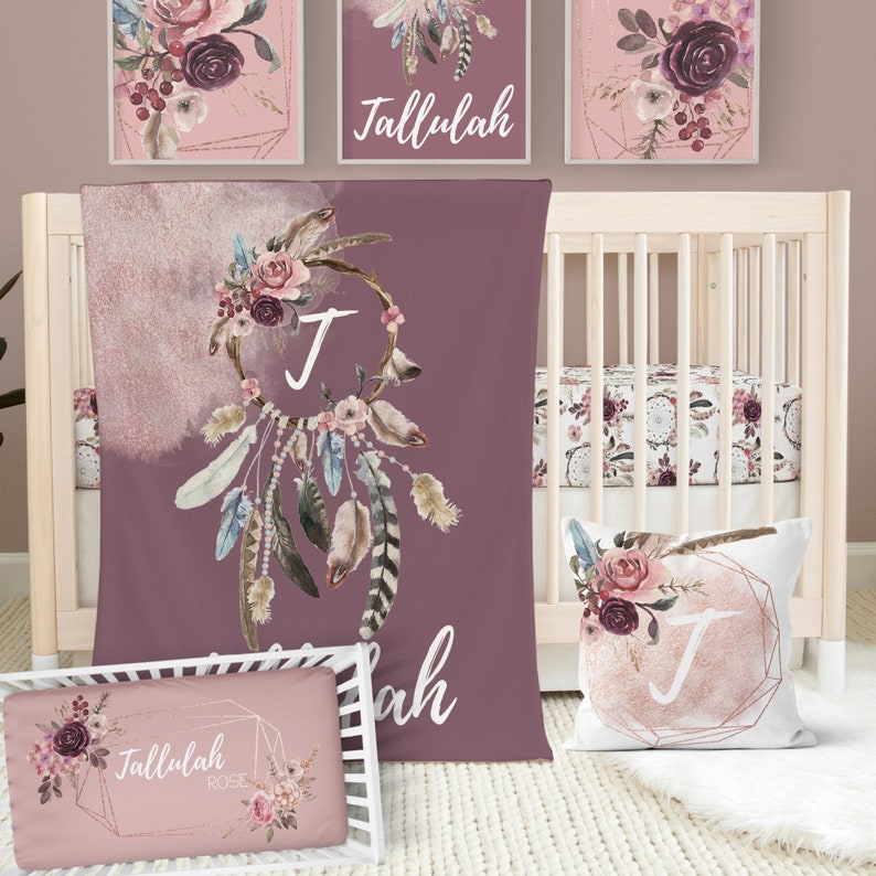 Boho Crib Bedding Set Girl Floral Baby Bedding Dream Etsy