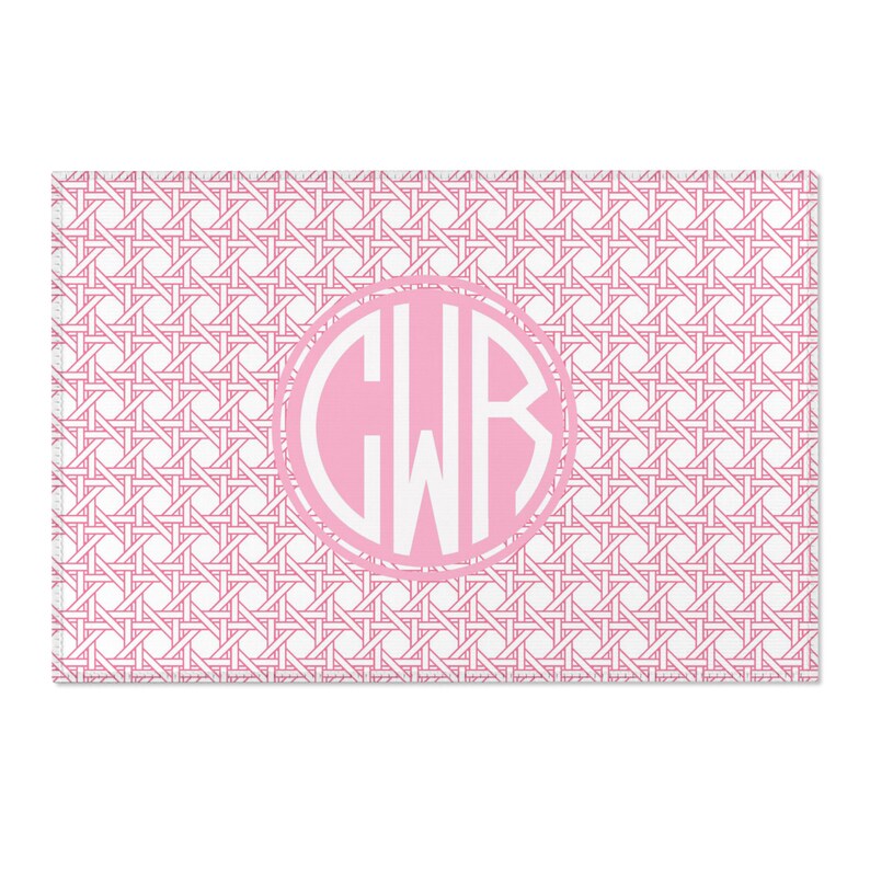 Monogrammed Nursery Rug: Pink Trellis, Preppy Baby Girl Decor image 2