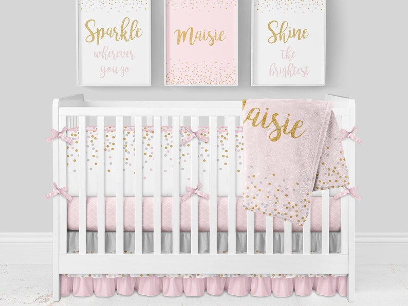 Pink Baby Bedding Blush Gray Gold Girl Nursery Confetti