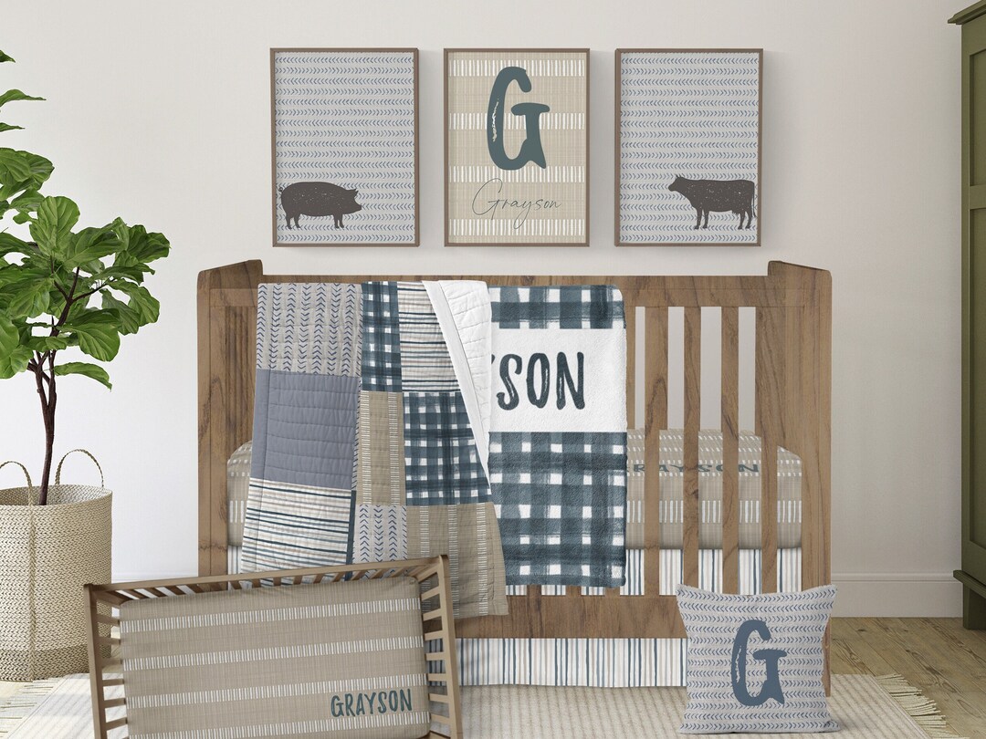 Farmhouse Crib Bedding Set, Neutral Baby Bedding, Boy Nursery Decor