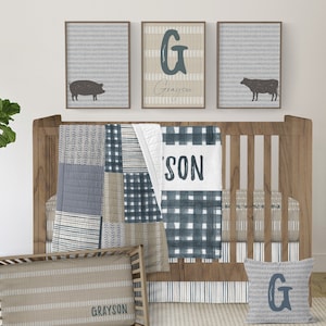 Farmhouse Crib Bedding Set, Neutral Baby Bedding, Boy Nursery Decor, Simple Crib Bedding, Crib Sheet, Changing Pad Cover, Crib Skirt