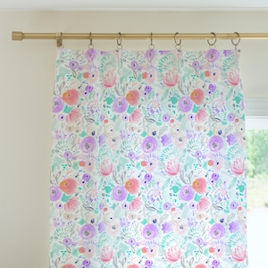 Floral Curtain Panels, Watercolor Floral, Purple and Teal, Girl Teen Room Decor, Nursery Curtains, Baby Girl Nursery, Tween Curtains