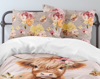 Daisy Highland Cow Beddengoedset, dubbel schattig Daisy Highland Cow Beddengoedset, dubbel schattig