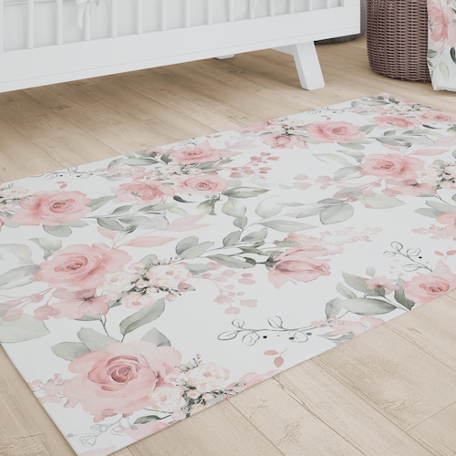 Baby Girl Nursery Rug Blush Pink Floral Highland Cow Nursery Etsy