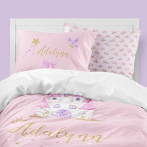 Pink Girls Room, Bedding Set, Princess, Fairy Tale, Toddler Bedding Set, Twin Comforter, Castle, Queen Duvet Cover, Personalized, Pillowcase