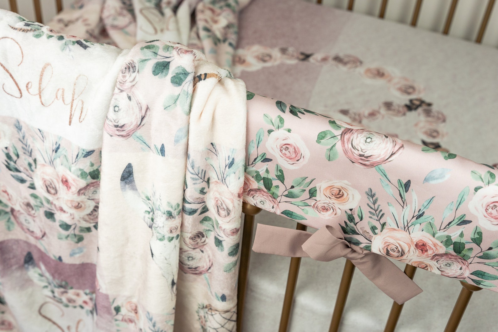 Floral Baby Girl Crib Sheet Rose Crib Bedding Set Peace Etsy