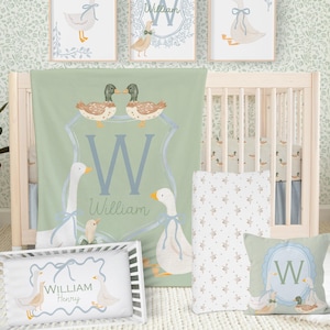 Cottage Crib Bedding, Traditional Nursery Decor, Vintage Baby Nursery, Mallard Duck, Silly Goose, Baby Shower Gift, Neutral Nursery