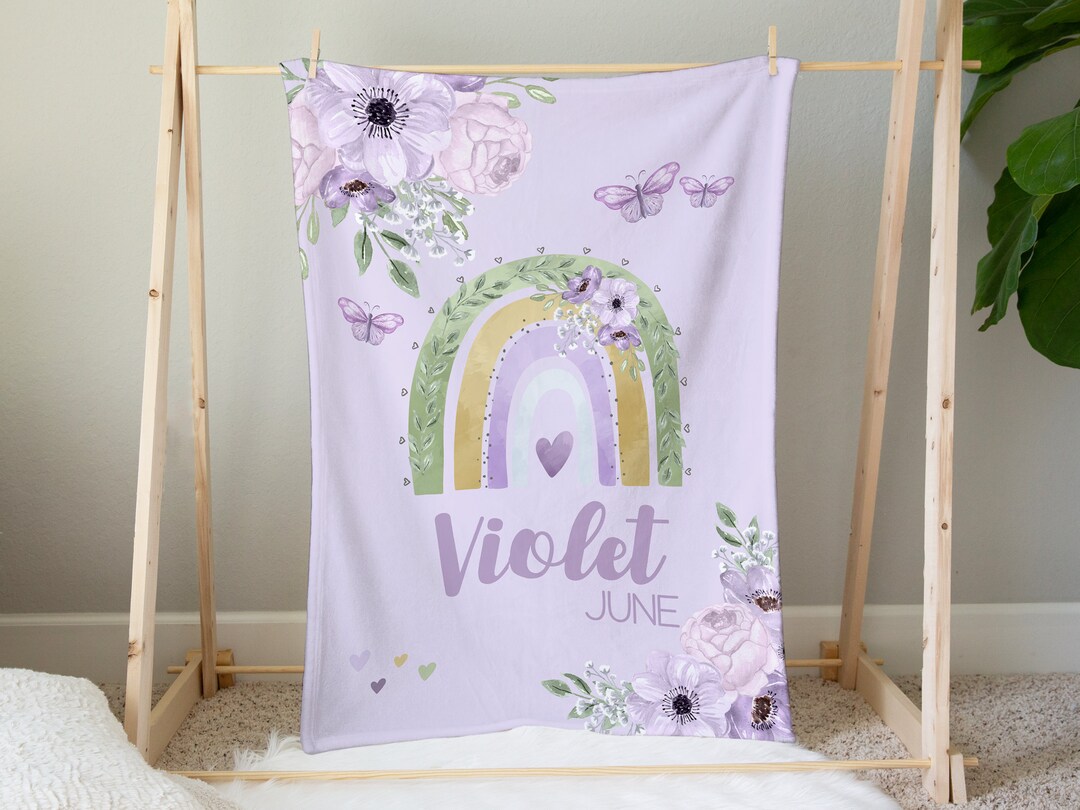 Purple Butterfly Baby Blanket With Rainbows in Lilac and Sage Etsy