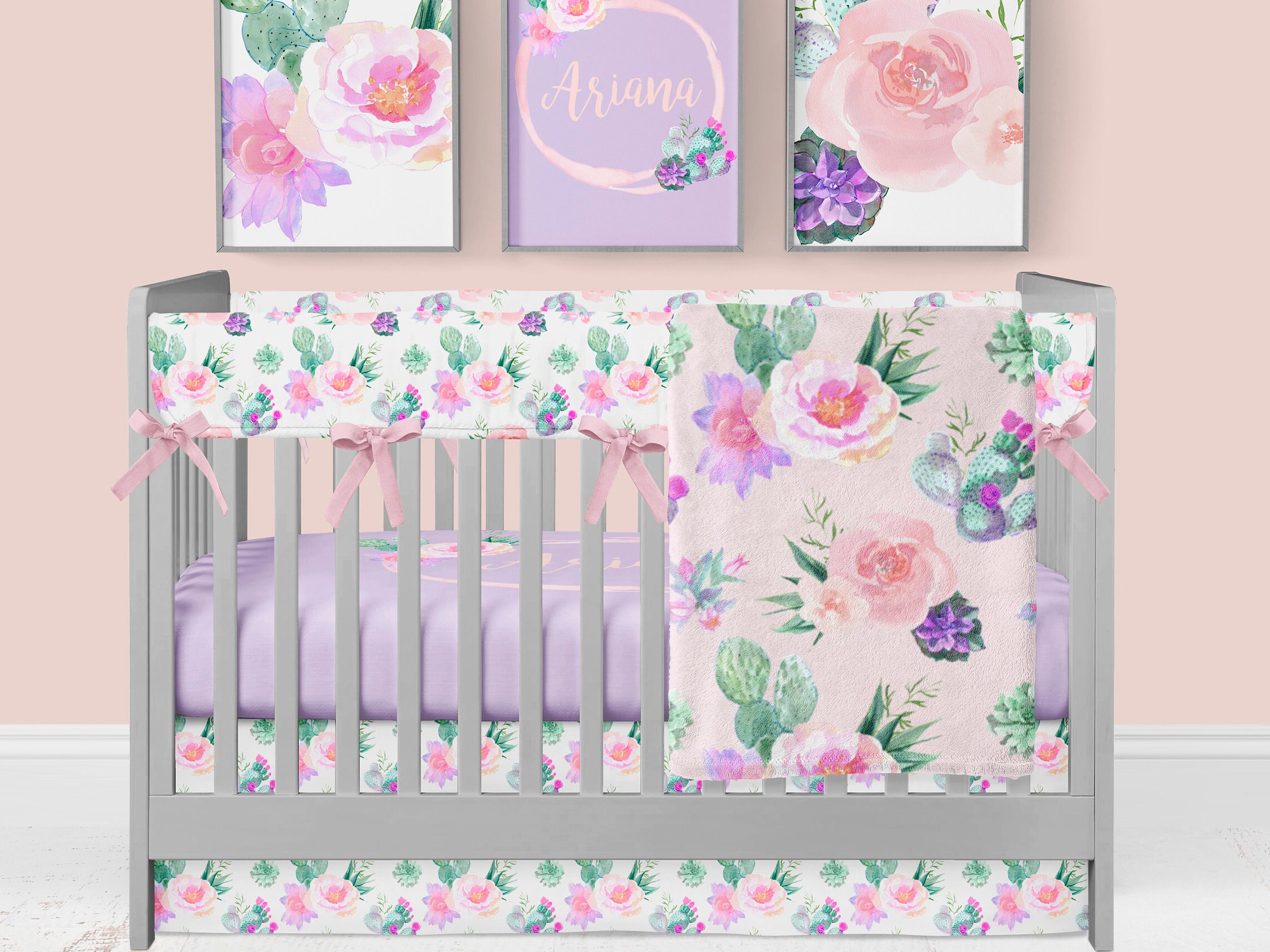 Girl Crib Bedding Set Floral Nursery Cactus Baby Bedding Etsy
