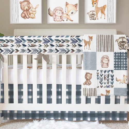 Woodland Crib Bedding Set Blue Baby Boy Crib Bedding Etsy
