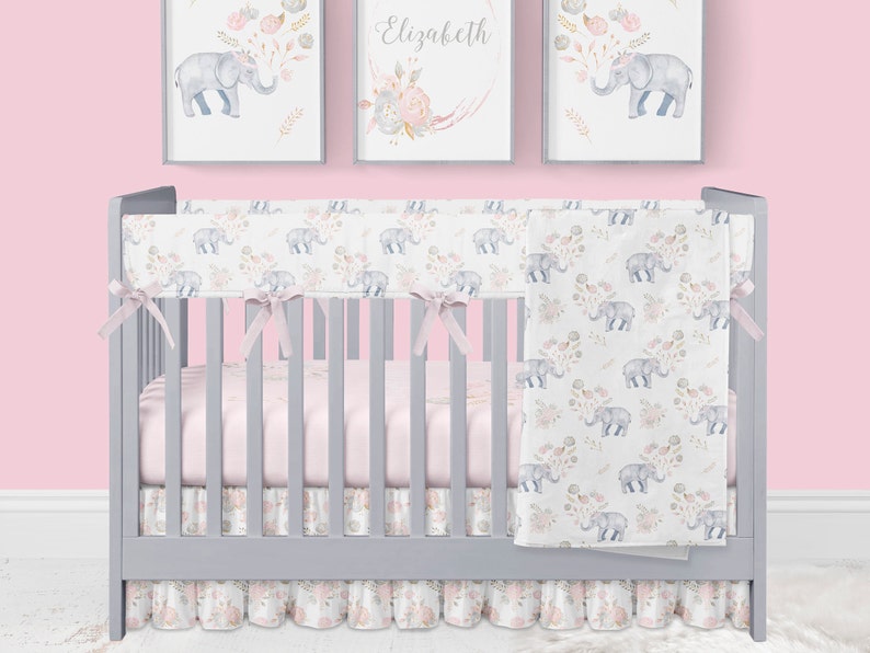 Elephant Crib Bedding Baby Girl Nursery Bedding Floral Etsy