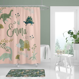 Divertido juego de cortina de ducha de dinosaurio para baño, cortinas de  bañera de animales de tela blanca divertida, accesorios únicos de Raptor