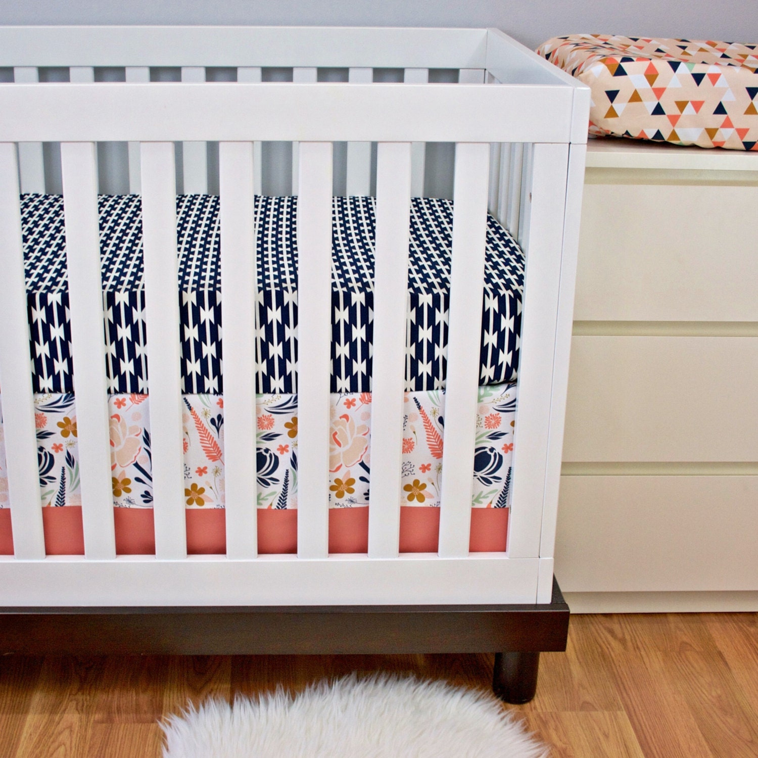 Floral Crib bedding Girl Aztec Nursery Bedding Bumperless Etsy