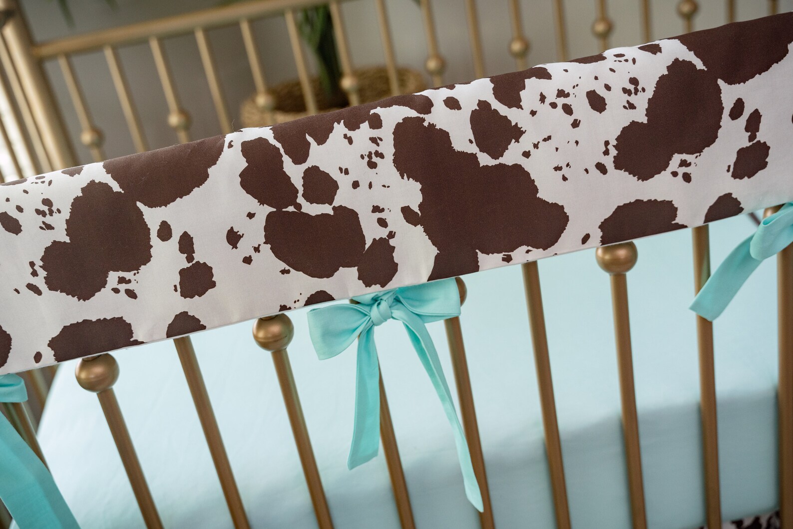 Cowhide Crib Bedding Set Aqua and Brown Farmhouse Nursery Etsy