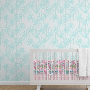 Removable Wallpaper, Tropical, Palm Tree, Peel and Stick, Aqua, Nursery Wallpaper, Palm Beach Style, Nursery Decor, Preppy