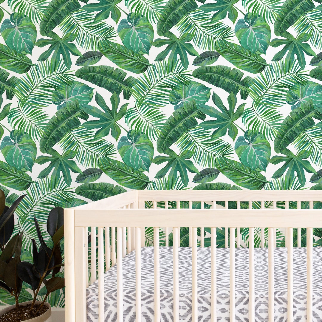 Removable Wallpaper Tropical Palm Leaf Banana Leaf Safari - Etsy