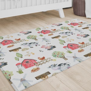 Wollteppich, Babyteppich, Wollteppich, Handgeknüpfter Teppich, Kinderteppich, Kinderteppich, Bauernhofteppich